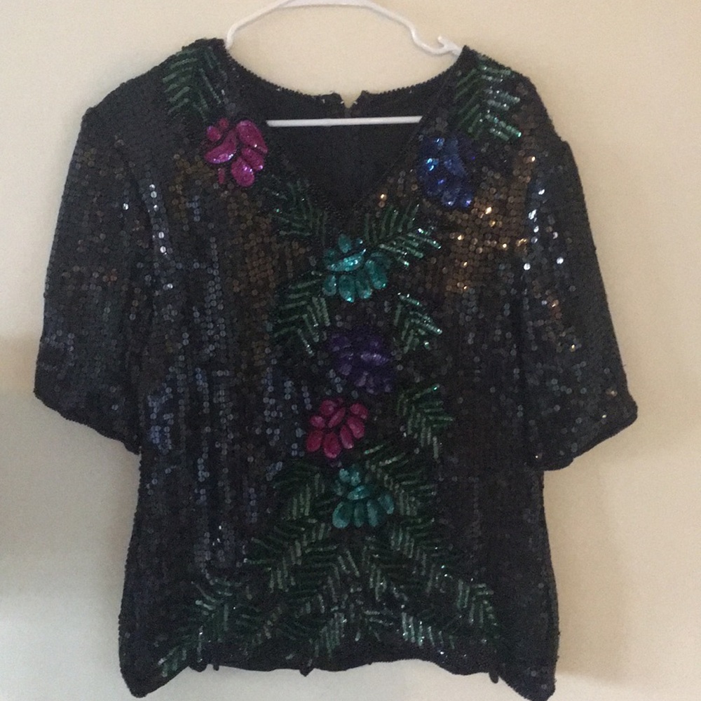 Black sequin blouse with zipper back